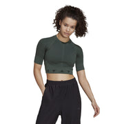 adidas AEROKNIT Training T-Shirt – koszulka treningowa damska, kolor zielony, czarny – zdjęcie 2