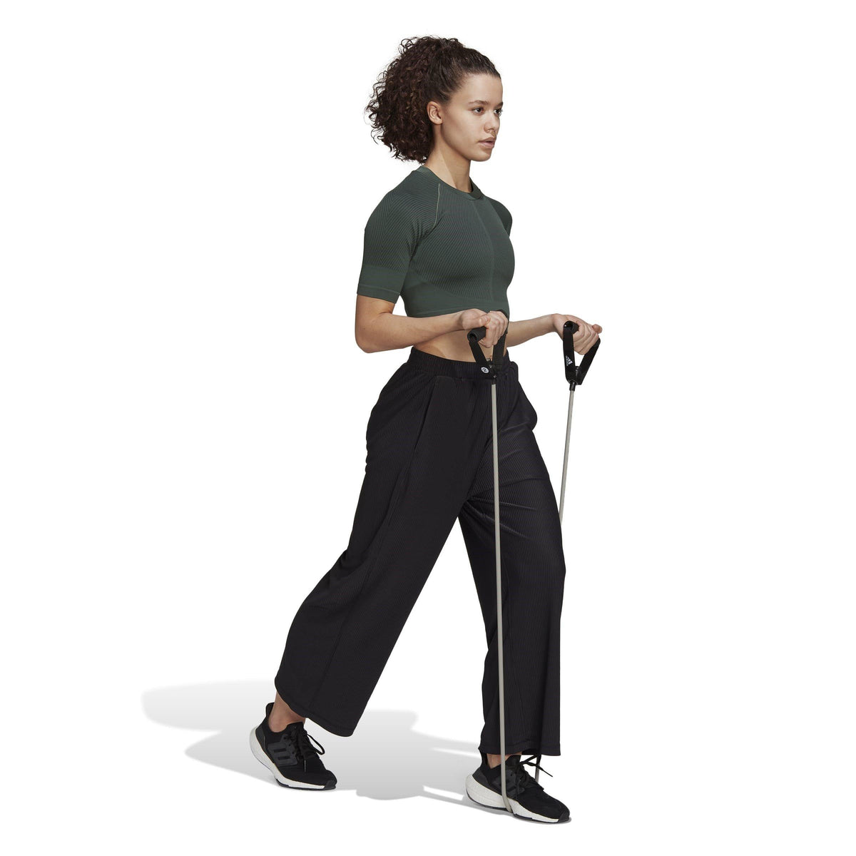 adidas AEROKNIT Training T-Shirt – koszulka treningowa damska, kolor zielony, czarny – zdjęcie 4