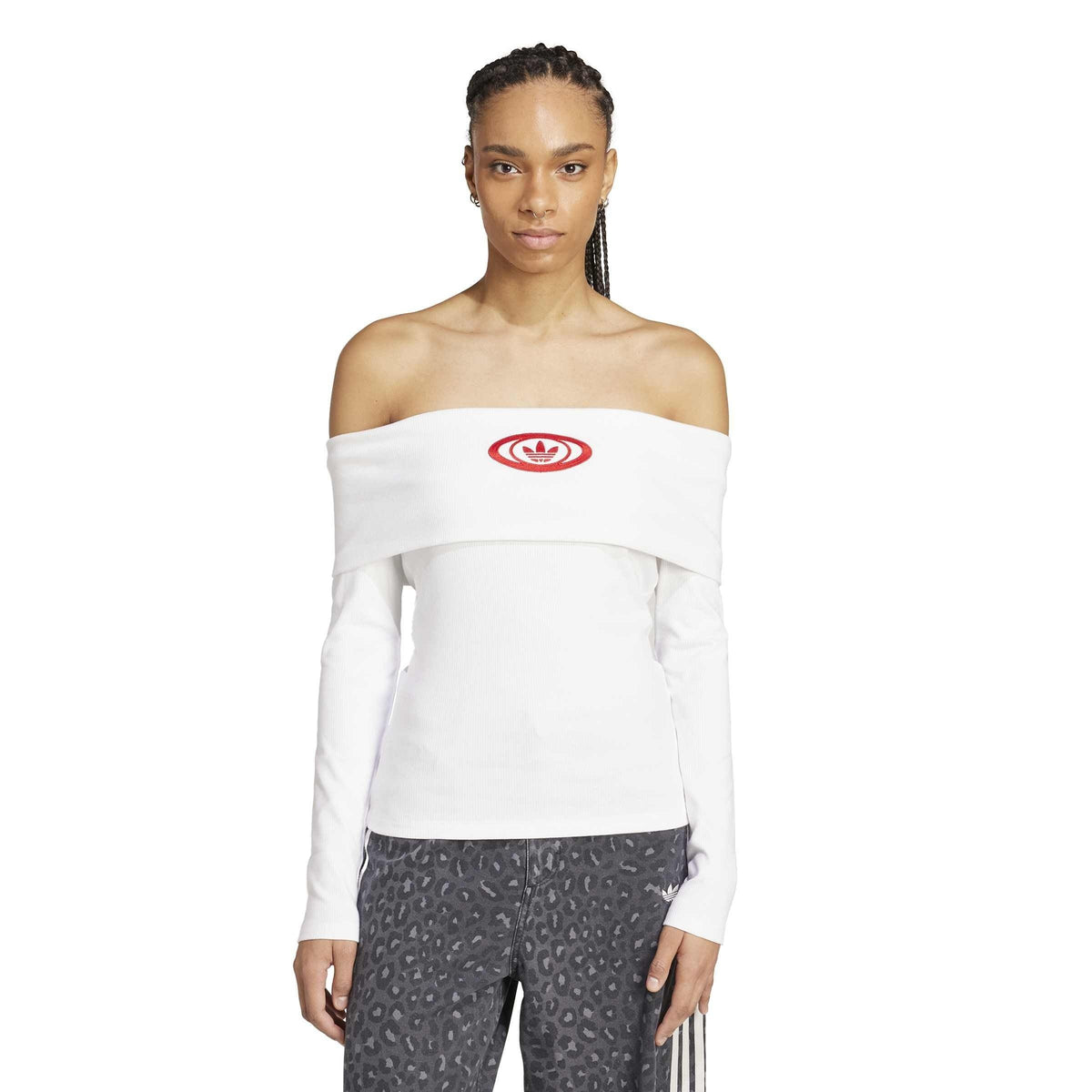 adidas Campus2000 Off Shoulder Top – t-shirt damski, kolor biały – zdjęcie 2