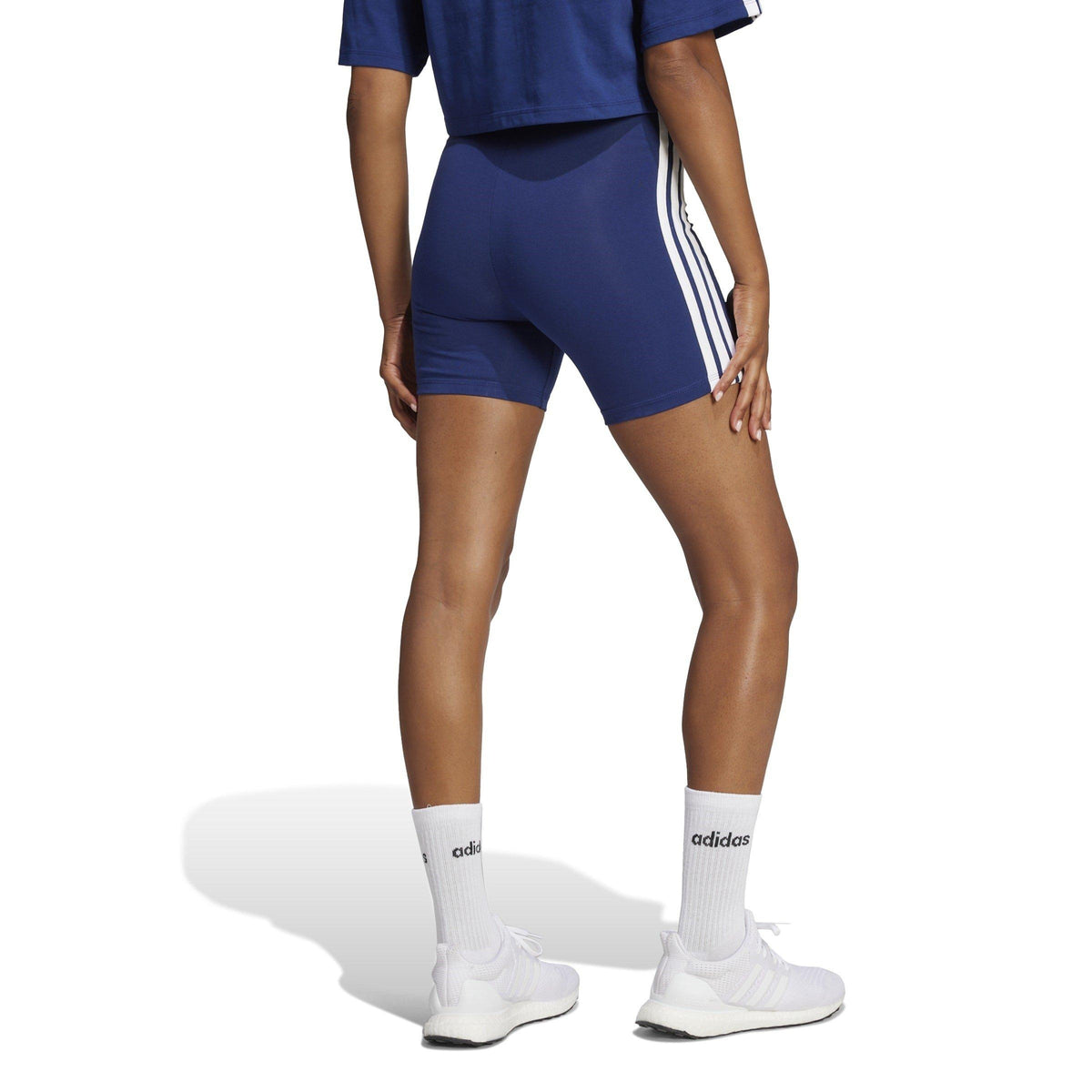 adidas Essentials 3 Stripe Biker Shorts – szorty damskie, kolor niebieski – zdjęcie 3