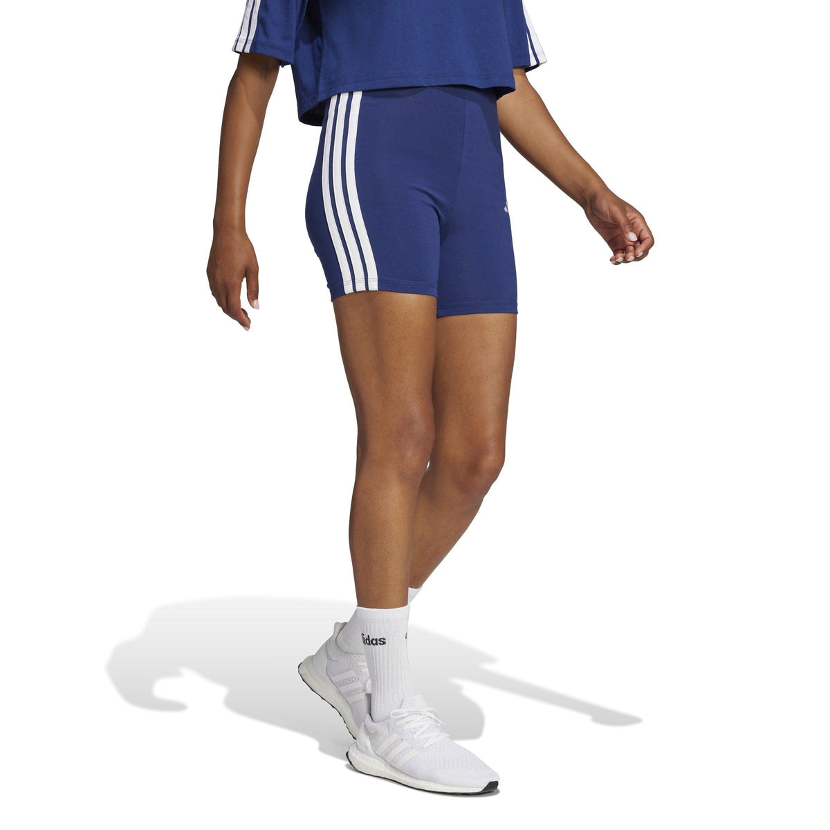 adidas Essentials 3 Stripe Biker Shorts – szorty damskie, kolor niebieski – zdjęcie 4