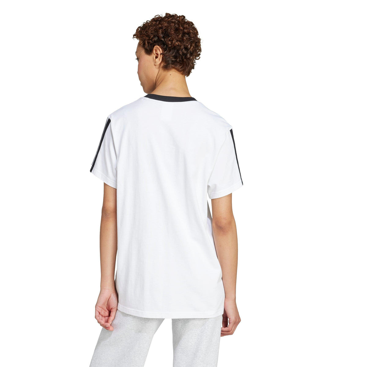 adidas Essentials 3 Stripe T-Shirt – t-shirt damski, kolor biały, czarny – zdjęcie 3
