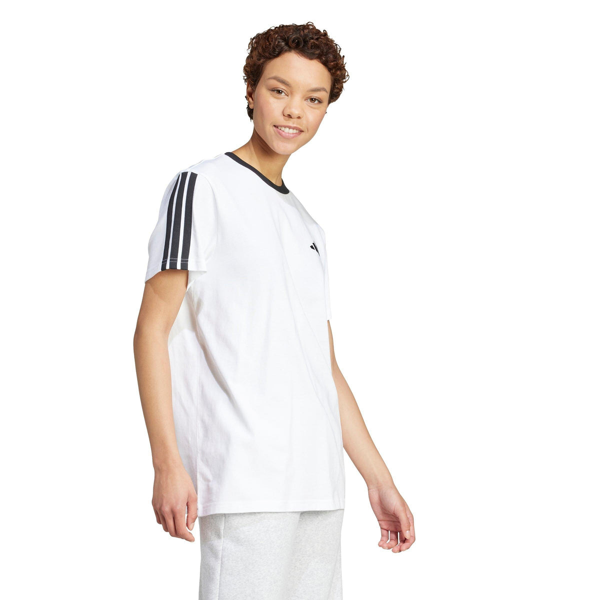 adidas Essentials 3 Stripe T-Shirt – t-shirt damski, kolor biały, czarny – zdjęcie 4