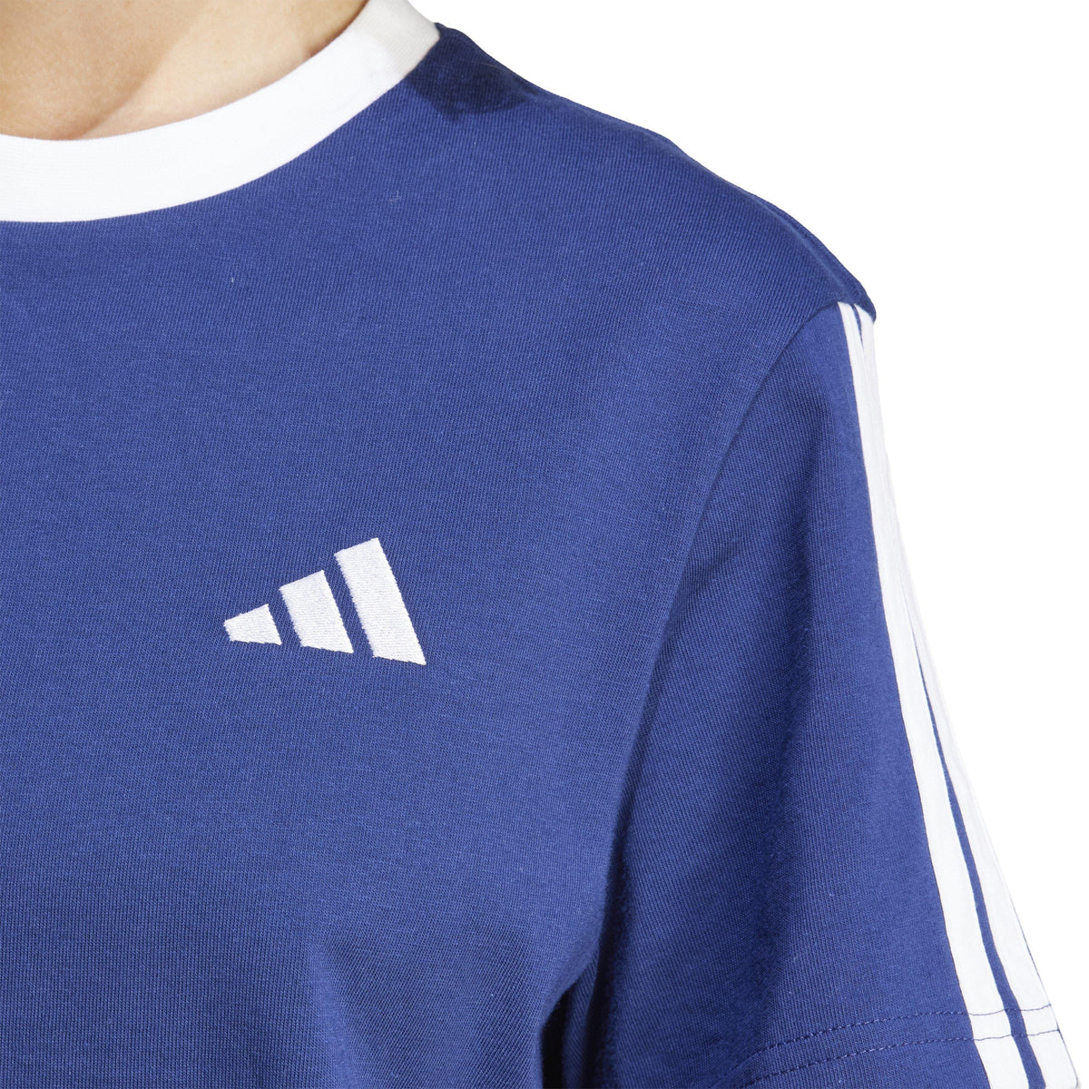 adidas Essentials 3 Stripe T-Shirt – t-shirt damski, kolor niebieski, biały – zdjęcie 4
