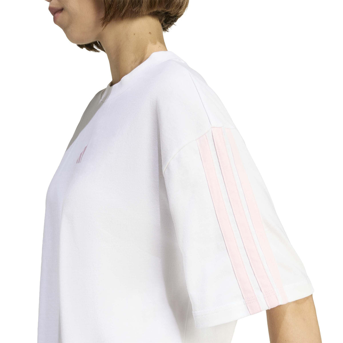 adidas Essentials 3 Stripe T-Shirt – t-shirt damski, kolor biały, różowy – zdjęcie 4
