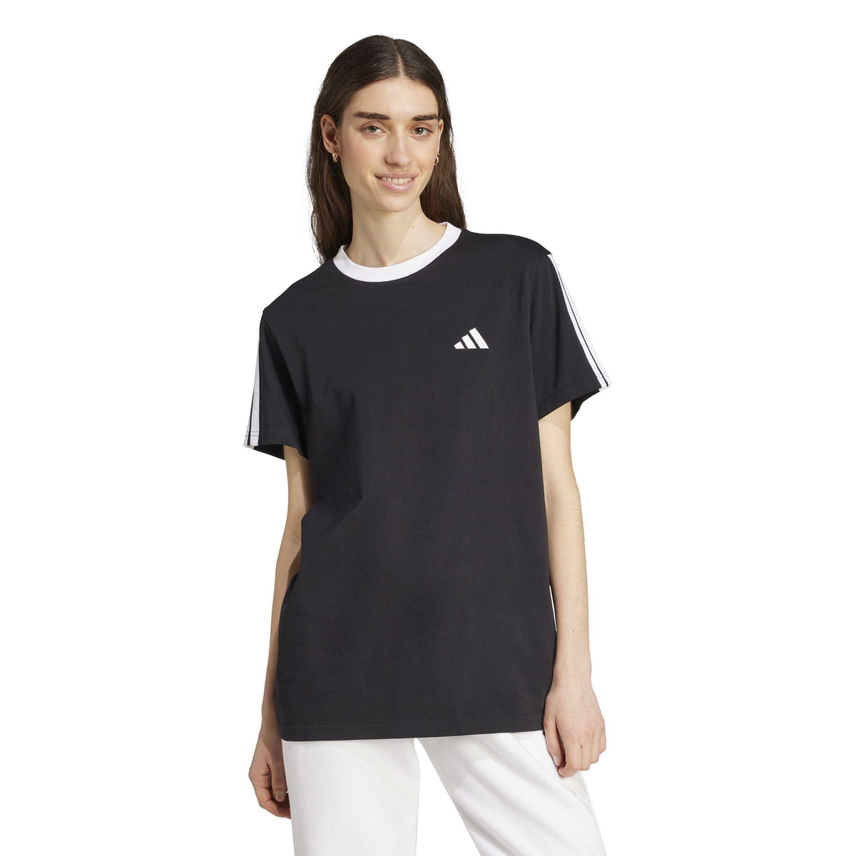 adidas Essentials 3 Stripe T-Shirt – t-shirt damski, kolor czarny, biały – zdjęcie 2