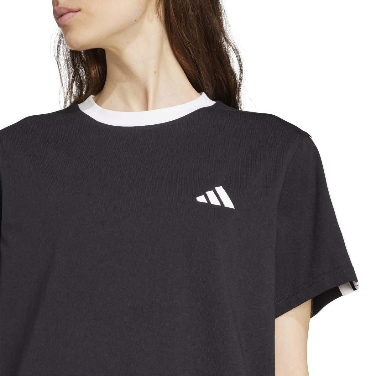adidas Essentials 3 Stripe T-Shirt – t-shirt damski, kolor czarny, biały – zdjęcie 5
