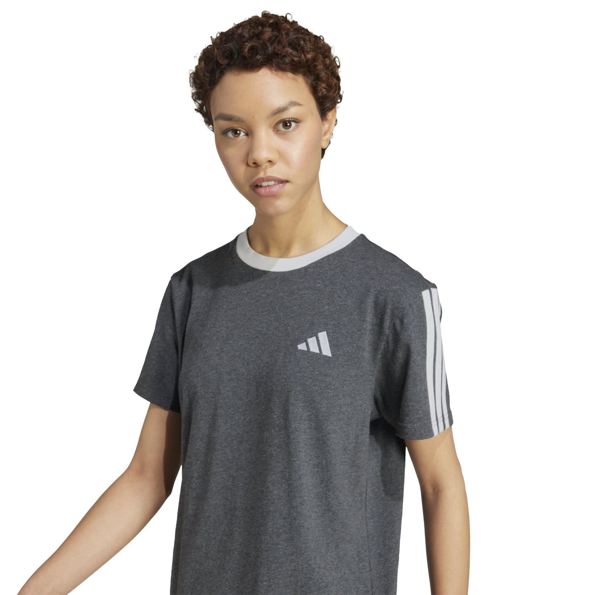 adidas Essentials 3 Stripe T-Shirt – t-shirt damski, kolor szary – zdjęcie 5