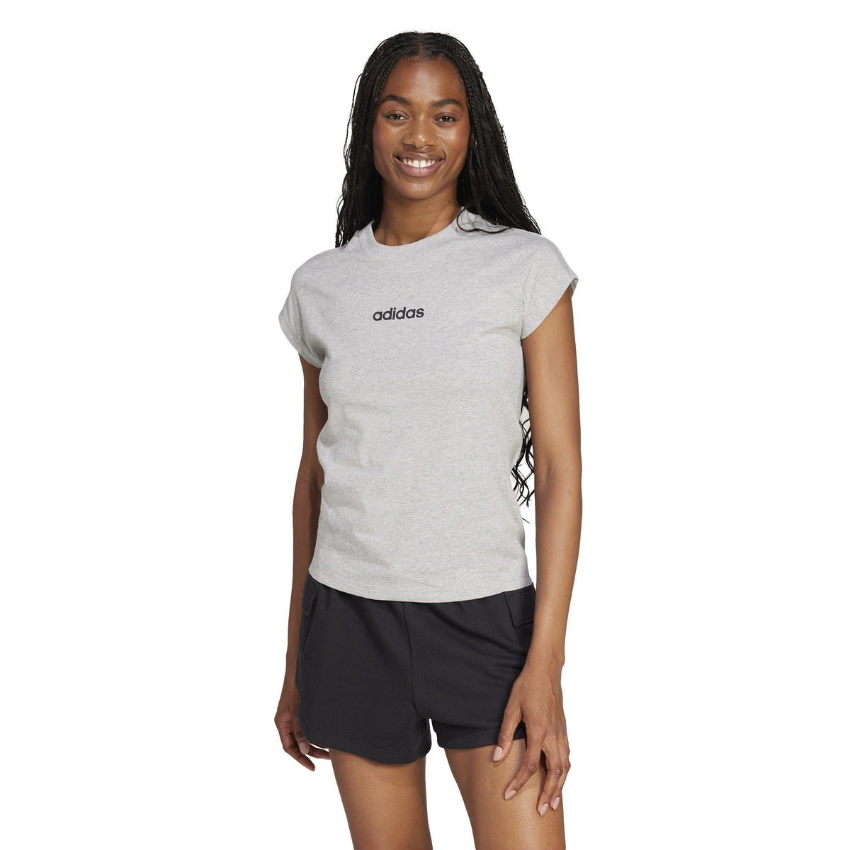adidas Essentials Linear Cotton T-Shirt – t-shirt damski, kolor szary – zdjęcie 2