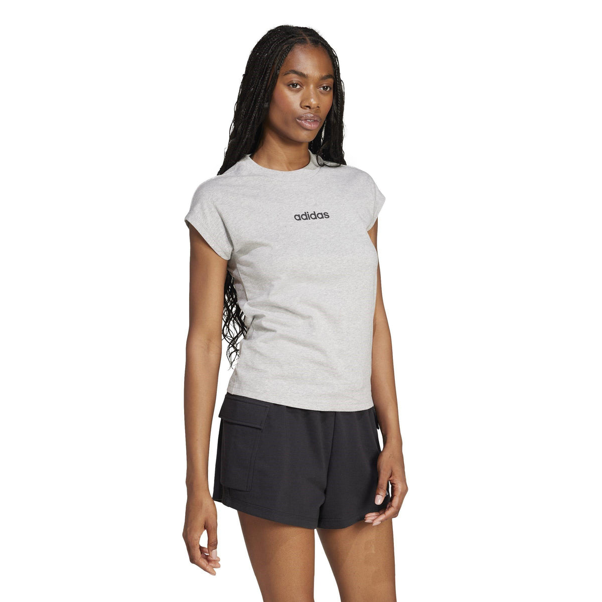 adidas Essentials Linear Cotton T-Shirt – t-shirt damski, kolor szary – zdjęcie 4