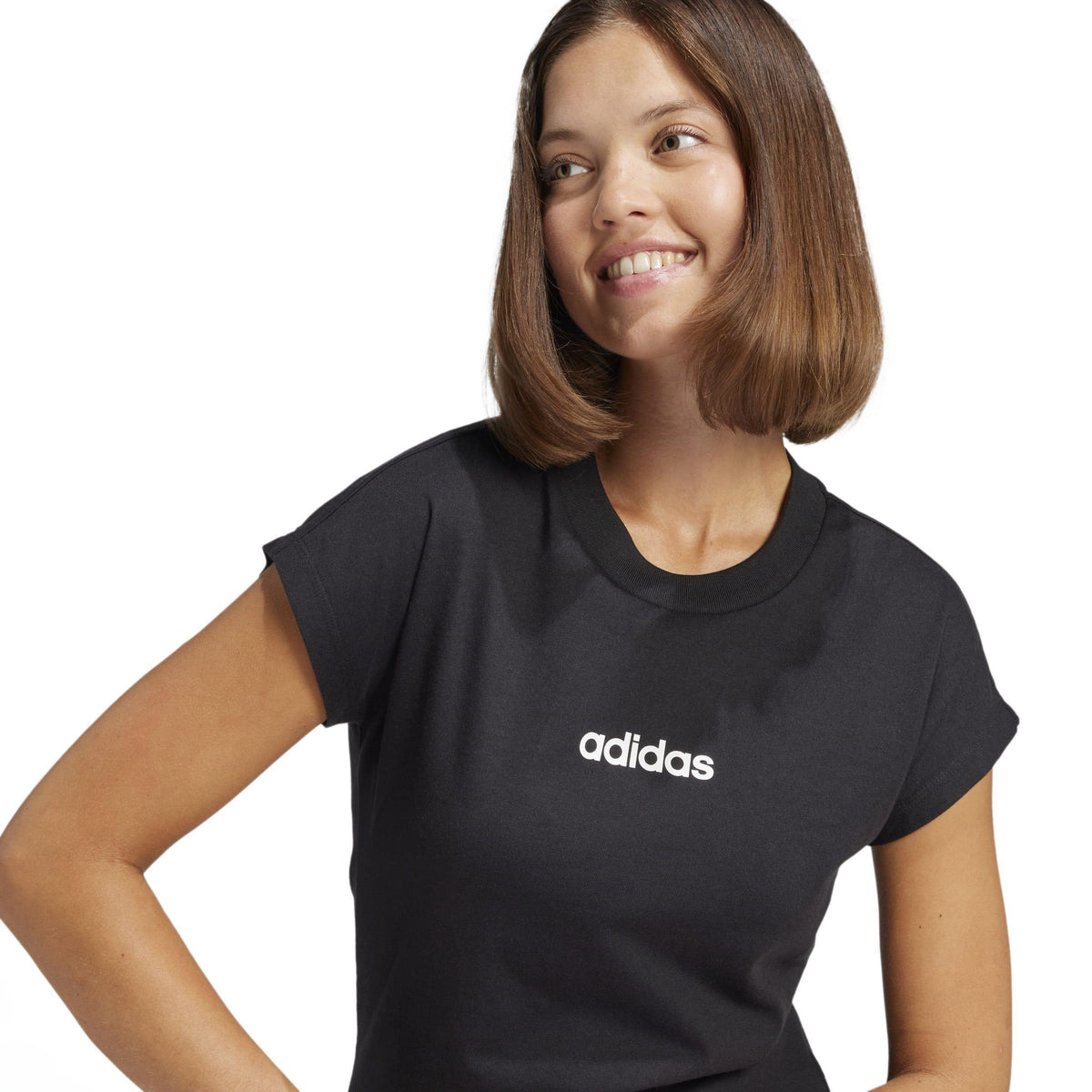 adidas Essentials Linear Cotton T-Shirt – t-shirt damski, kolor czarny – zdjęcie 5