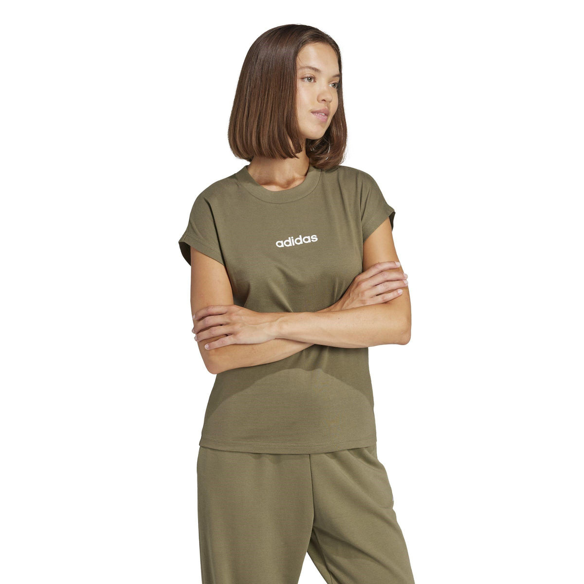 adidas Essentials Linear Cotton T-Shirt – t-shirt damski, kolor zielony – zdjęcie 4