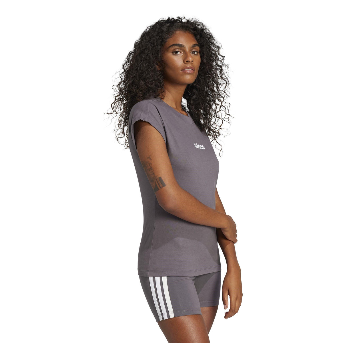 adidas Essentials Linear Cotton T-Shirt – t-shirt damski, kolor szary – zdjęcie 4
