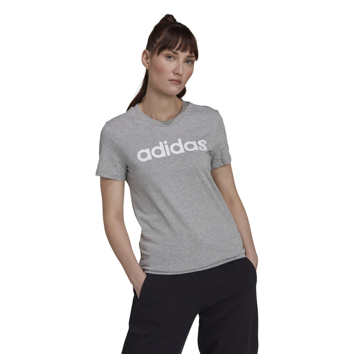 adidas Essentials Slim Logo T Shirt – t-shirt damski, kolor szary – zdjęcie 2