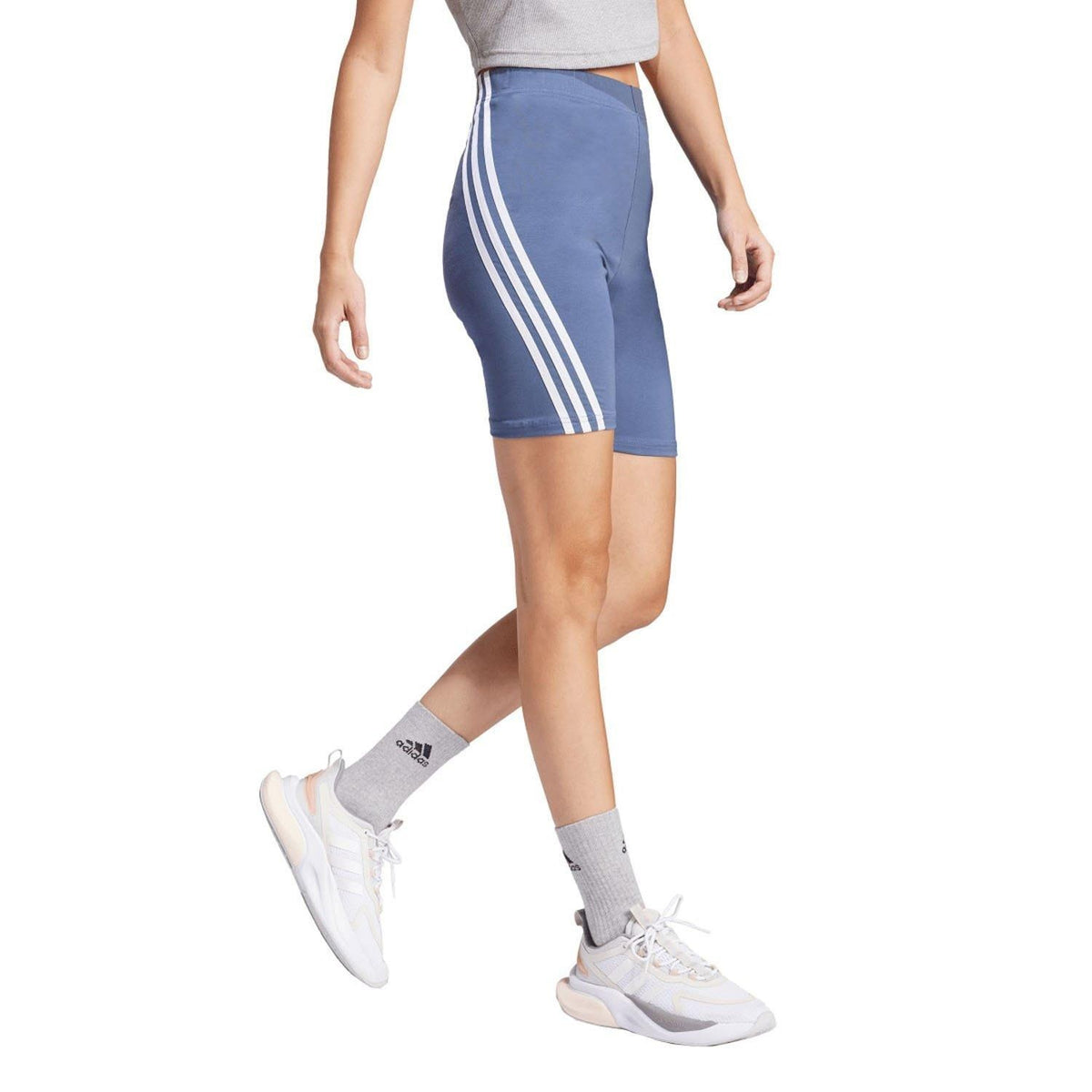 adidas Future Icons 3-Stripes Bike Shorts – szorty damskie, kolor niebieski – zdjęcie 4