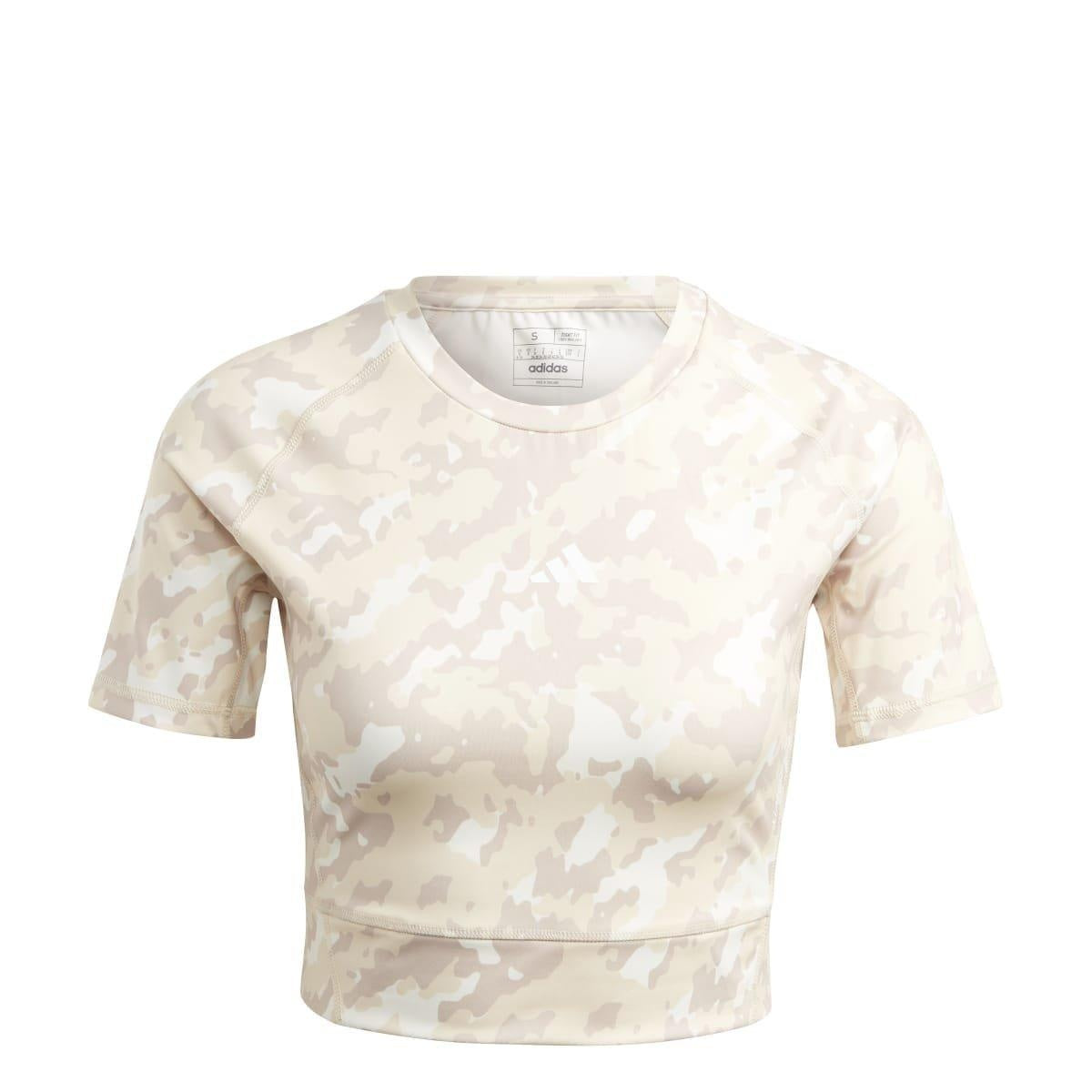 adidas Techfit Camo Print Training T-Shirt – koszulka treningowa damska, kolor beżowy