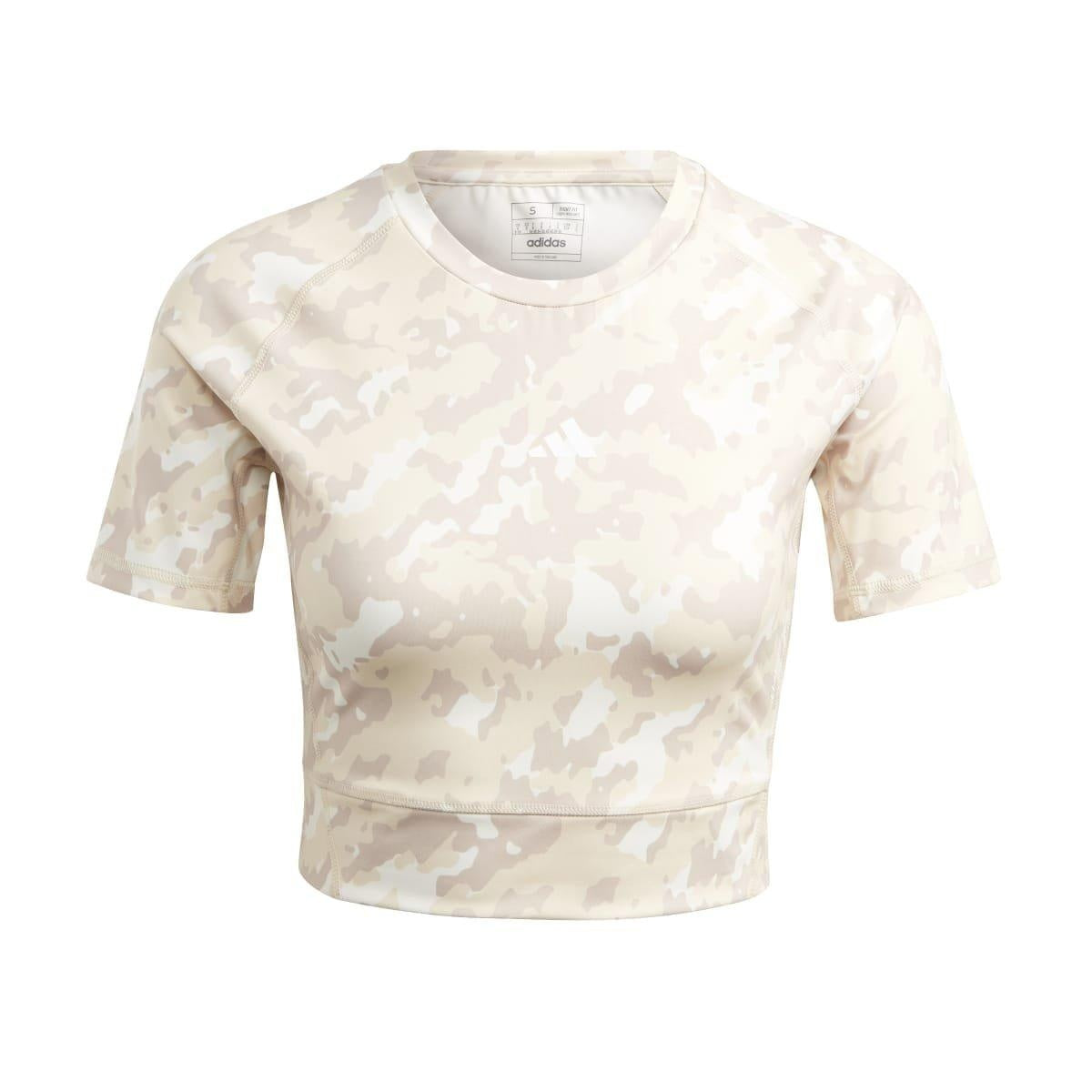 adidas Techfit Camo Print Training T-Shirt – koszulka treningowa damska, kolor beżowy – zdjęcie 2